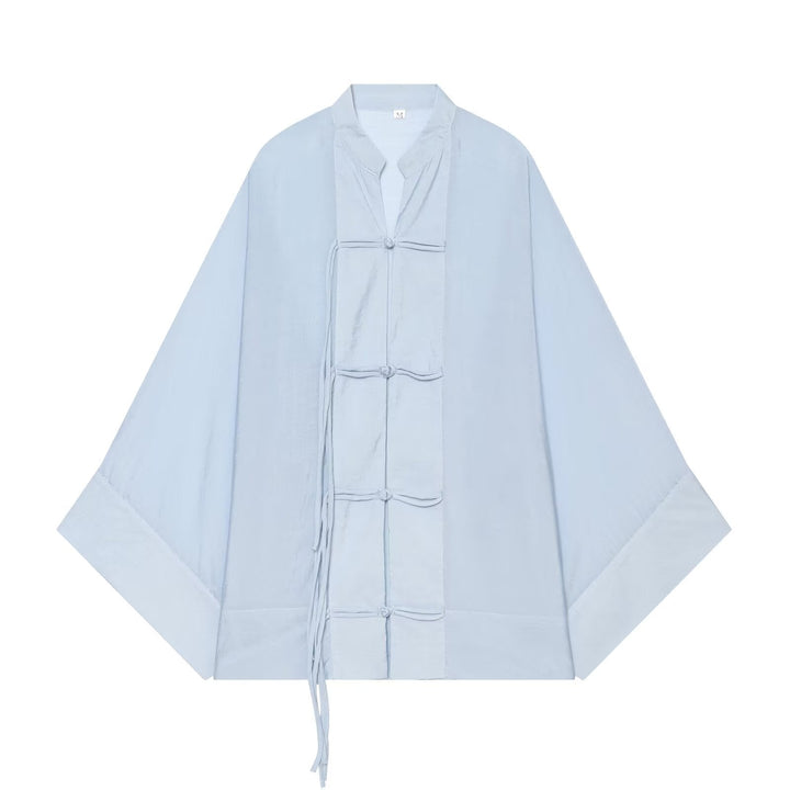 Dam Kimono Jacka med Traditional Knot Closures och Wide Oversize Skärning