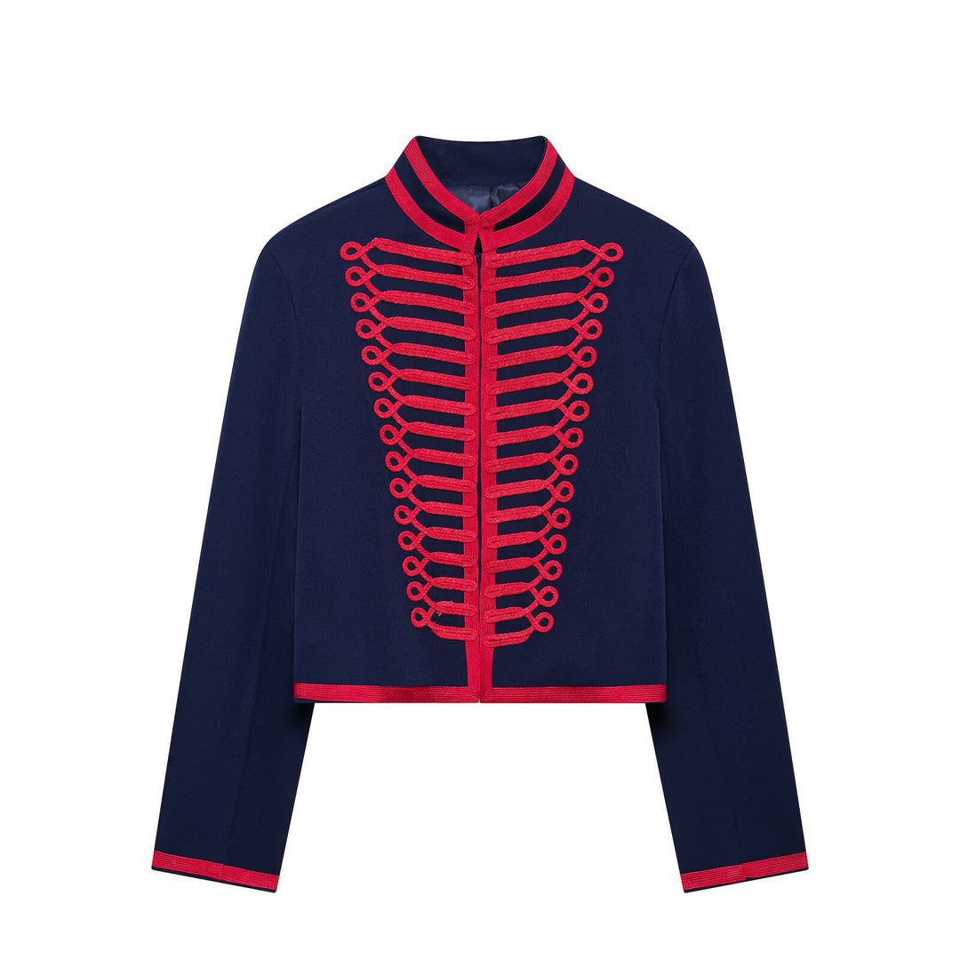 Dam Kort Jacka i Hussar Stil med Dekorativ Cord Embellishment