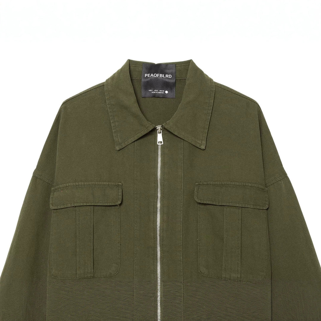 Dam Kort Skärning Utility Blouson Jacka med Stå Krage Lock Fickor och Continuous Dragkedja