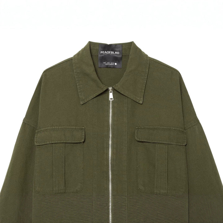 Dam Kort Skärning Utility Blouson Jacka med Stå Krage Lock Fickor och Continuous Dragkedja