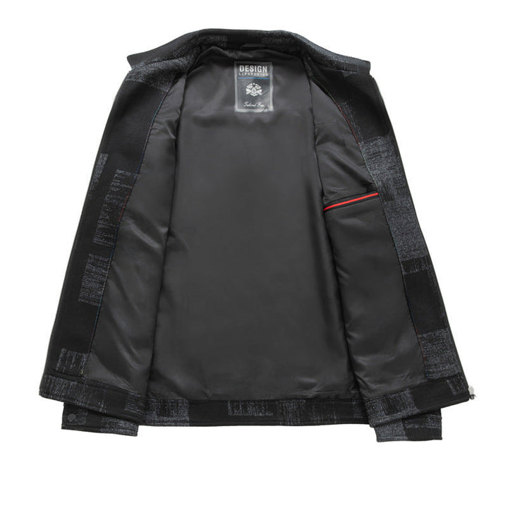 Herröverskjorta Jacka i Skjortjacka Stil med Graphic Patch Mönster och Dragkedja