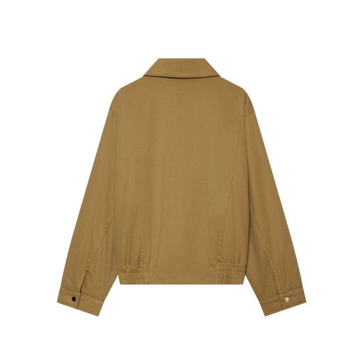 Dam Kort Skärning Utility Blouson Jacka med Skjort Krage, Lock Fickor och Elastic Nederkant