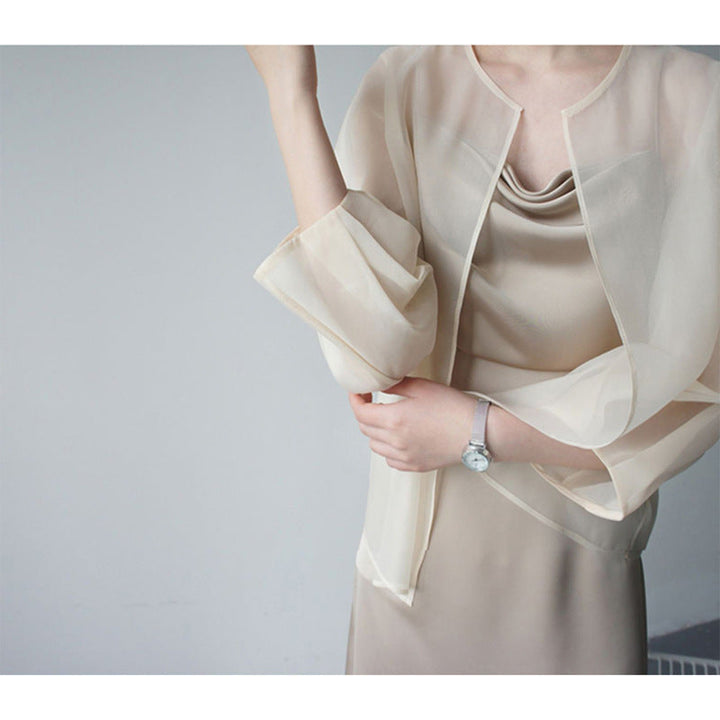 Dam elegant chiffong jacka med Flared ärmar