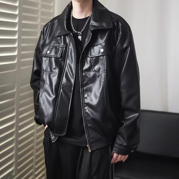 Herr Kort Cropped oversize fuskläder funktionsjacka med Bröst locks och hel dragkedja