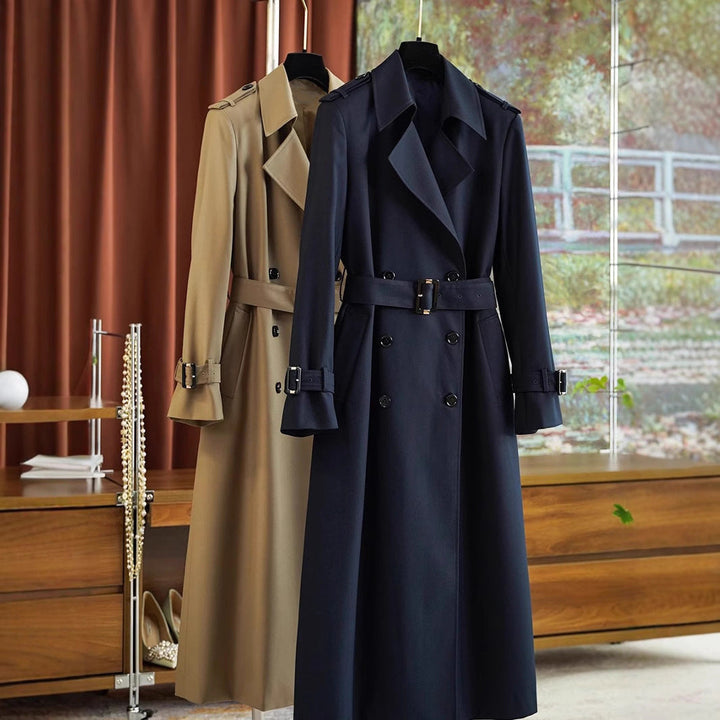 Dam double-breasted skräddad trenchcoat med bälte, shoulder epaulets &amp; justerbar muddar
