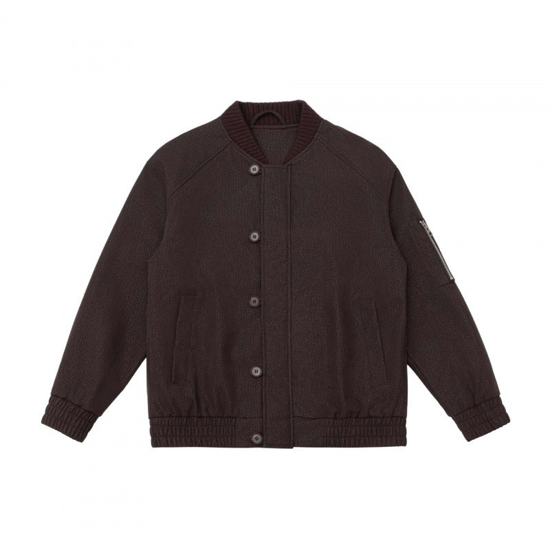Herr boxig bomberjacka med Textured Canvas Look, ribbad fåll och ärm Ficka