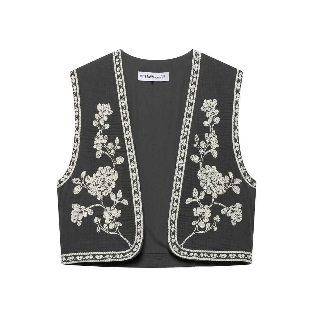 Dam lätt embroidered bomull väst i Boho stil med V-neckline och decorative edge kant