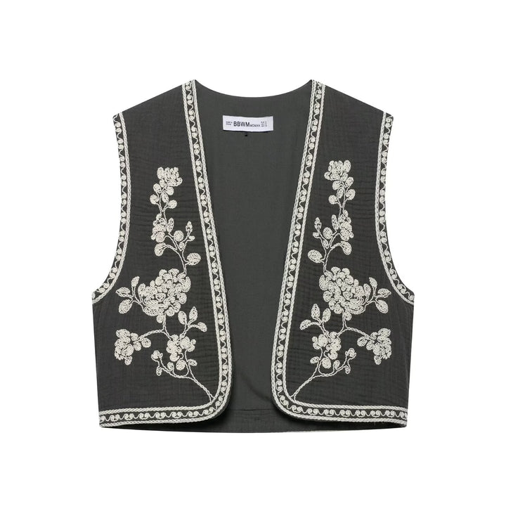 Dam lätt embroidered bomull väst i Boho stil med V-neckline och decorative edge kant