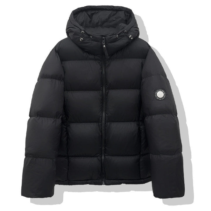 Dam kort vadderad jacka med XXL huva och square quiltning