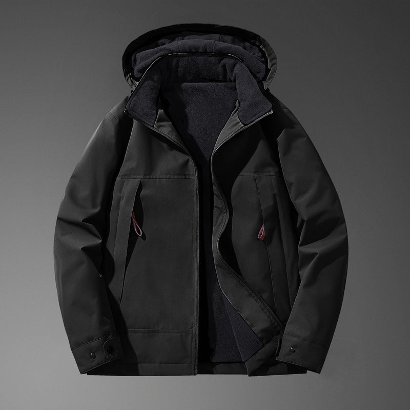 Men Vattenavvisande Multi-Pocket Jacka med Huva och Fleecefoder