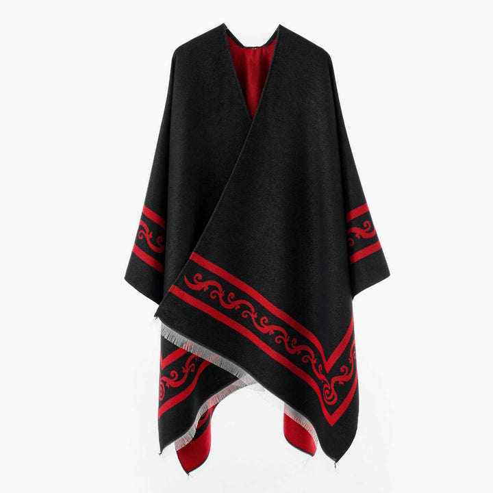 Dam Oversize Jacquard capeponcho tillverkad av ullblandning med geometric mönster och fringes