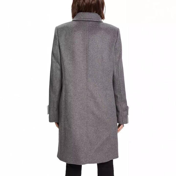 Dam Mid-length Double-breasted marinblå-inspired ull-blend Peacoat med Flap fickor