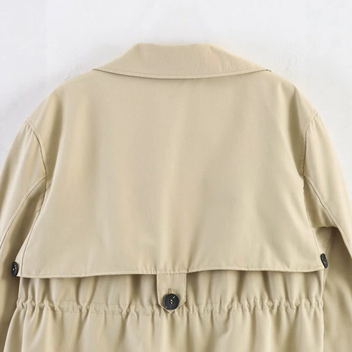 Dam Kort Trench-Stil Jacka med Midja med Dragsko och Check Foder