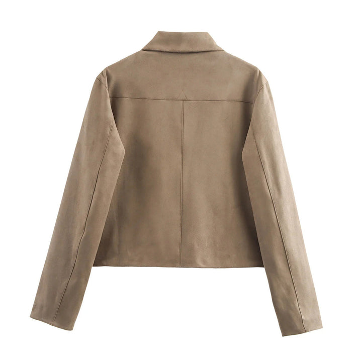 Dam cropped shirt jacka tillverkad av microfiber velour med stor flap fickor