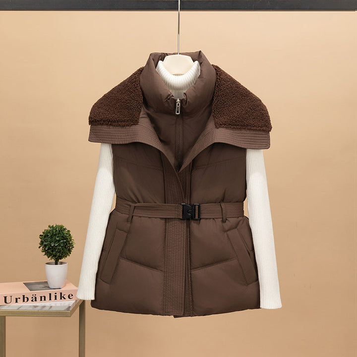 Dam nan kviltad väst med removable sherpa huva och ribbed knit ärmar