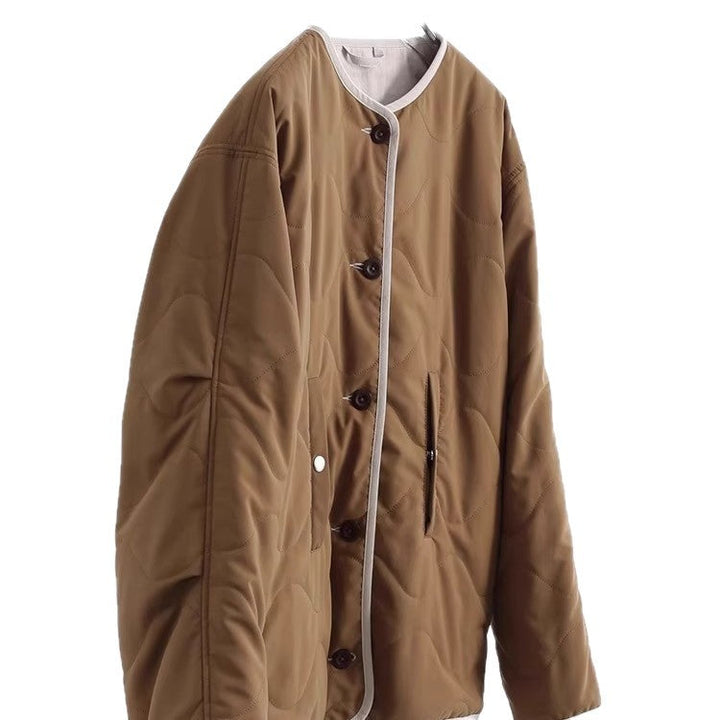 Dam stilren kviltad jacka med Round Neckline