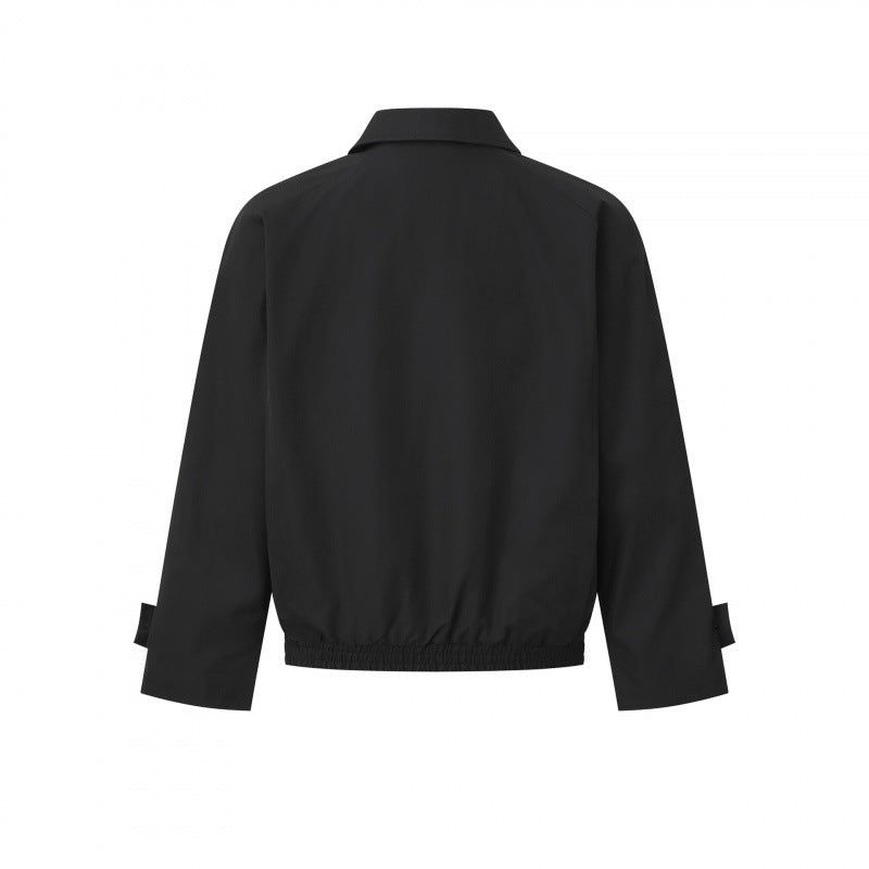 Herr short-cut boxig Harrington jacka med dold knäppslå, elastisk fåll och justerbar muddar