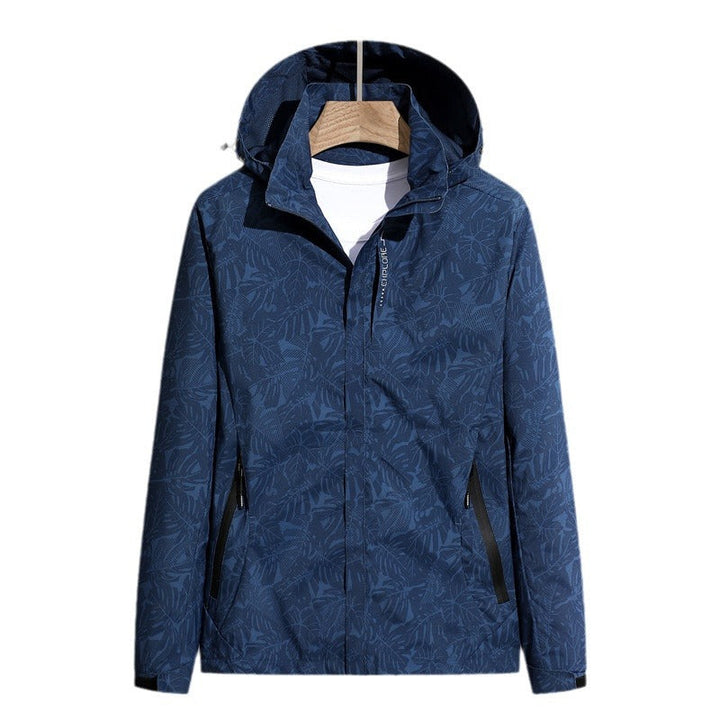 Dam lätt packable regn och wind jacka med huva, leaf mönster och concealed zippers