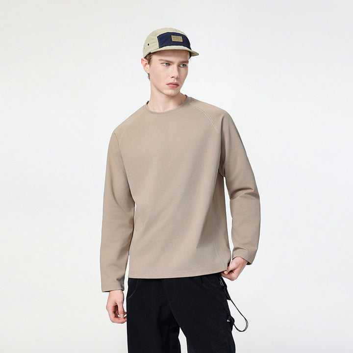 Herr Oversized Lång Ärm College-Tröja med Raglanärmar och Rounded Fåll