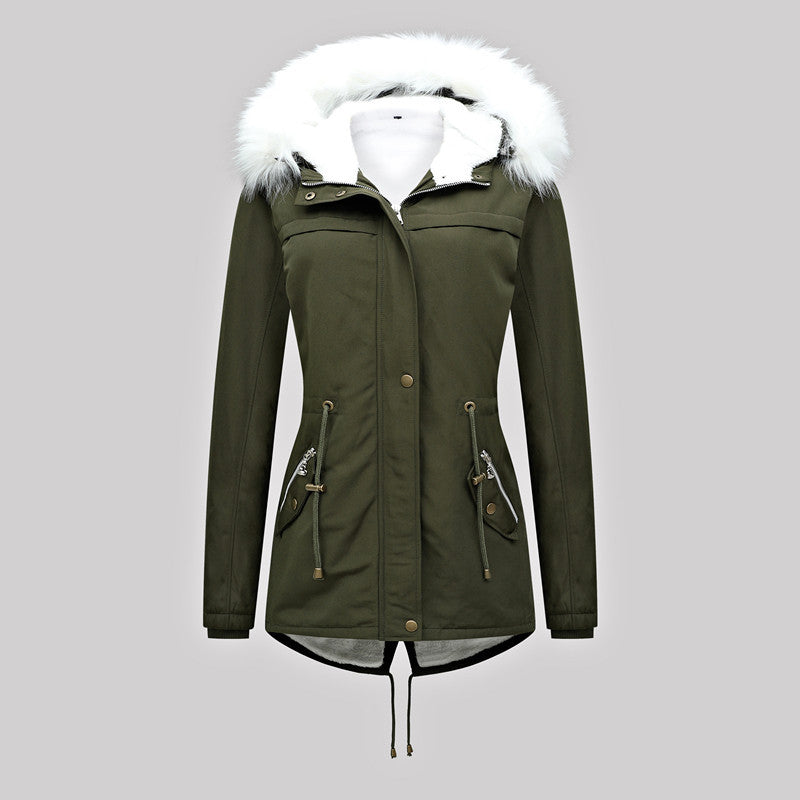 Dam skräddad vinter Parka med Thermofleecefoder och Detachable Faux Fur huva