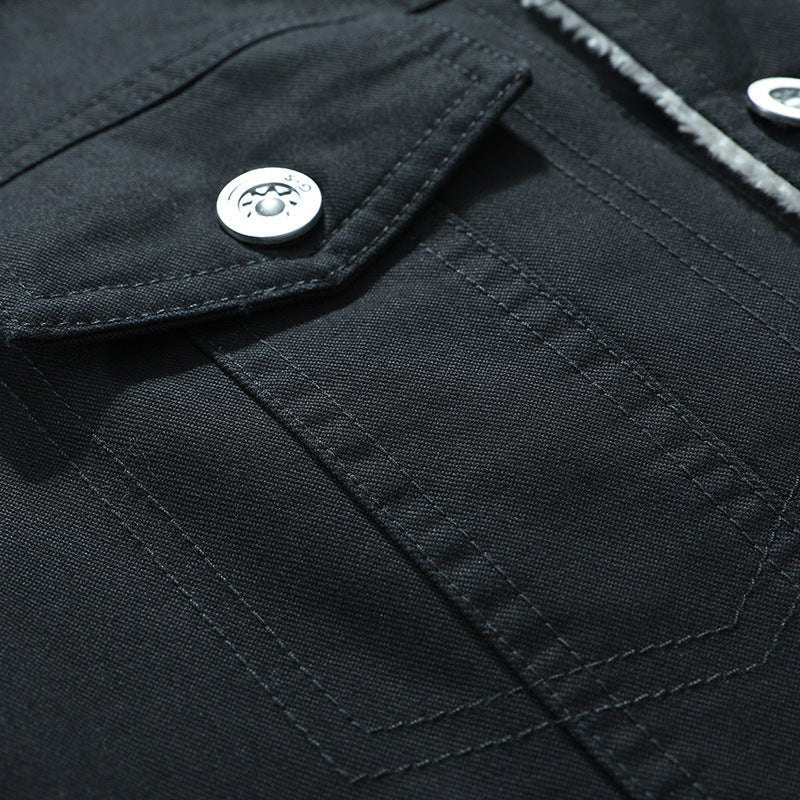 Herr Canvas Trucker Jacka med Warming Teddy Fleecefoder och Klassisk Skjorta Krage