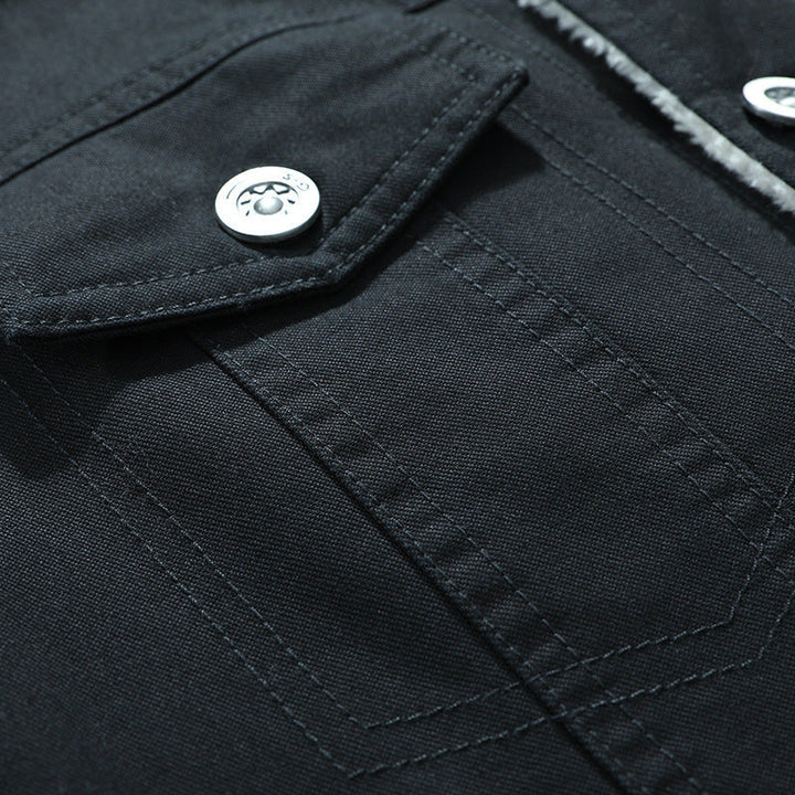 Herr Canvas Trucker Jacka med Warming Teddy Fleecefoder och Klassisk Skjorta Krage