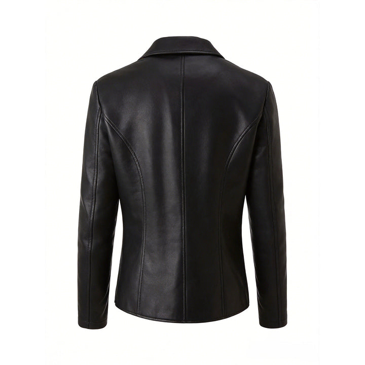 Dam kort skuren synthetic läder jacka med round neck och utanpåfickor