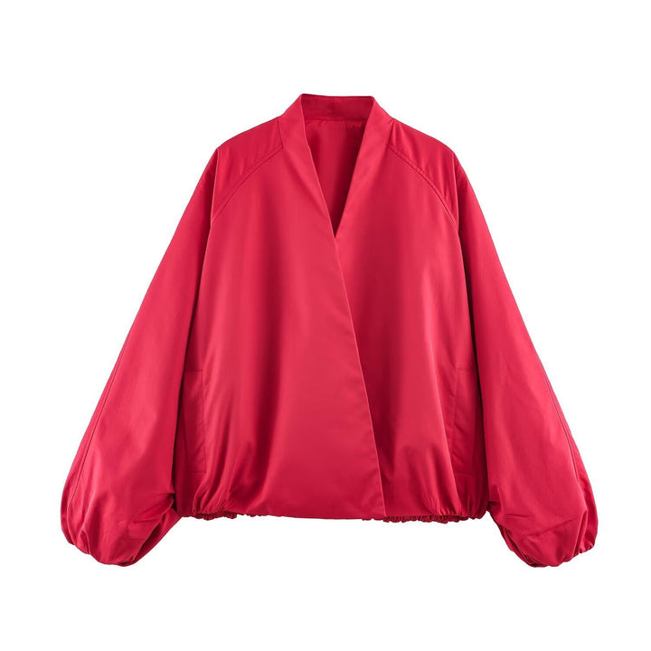 Dam Lätt Oversize Utilityjacka med Drawstring Waist, Stå Krage och Balloon Ärmar