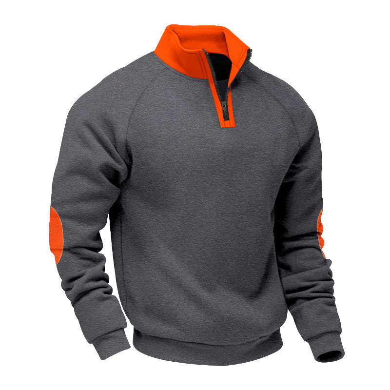 Herr Halv Dragkedja Fleece Pullover med Ståkrage Raglanärmar och Elbow Lappar
