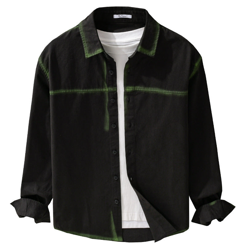 Herr Skjortjacka i Oversized Stil med Washed Edges och Klassisk Kent Krage