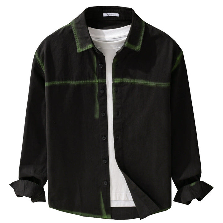 Herr Skjortjacka i Oversized Stil med Washed Edges och Klassisk Kent Krage