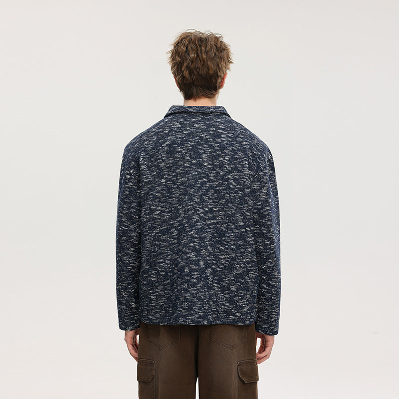 Herr Grobstrick-Kragenpullover med V-Ausschnitt och Avslappnad‑passform