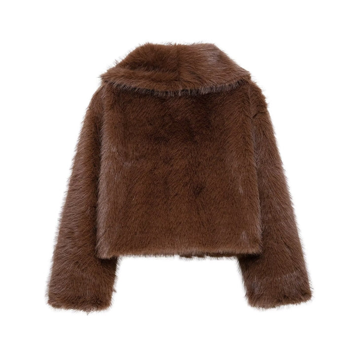 Dam 20+ Kort Faux Fur Jacka med Wide Shawl Krage och Boxig Silhuett