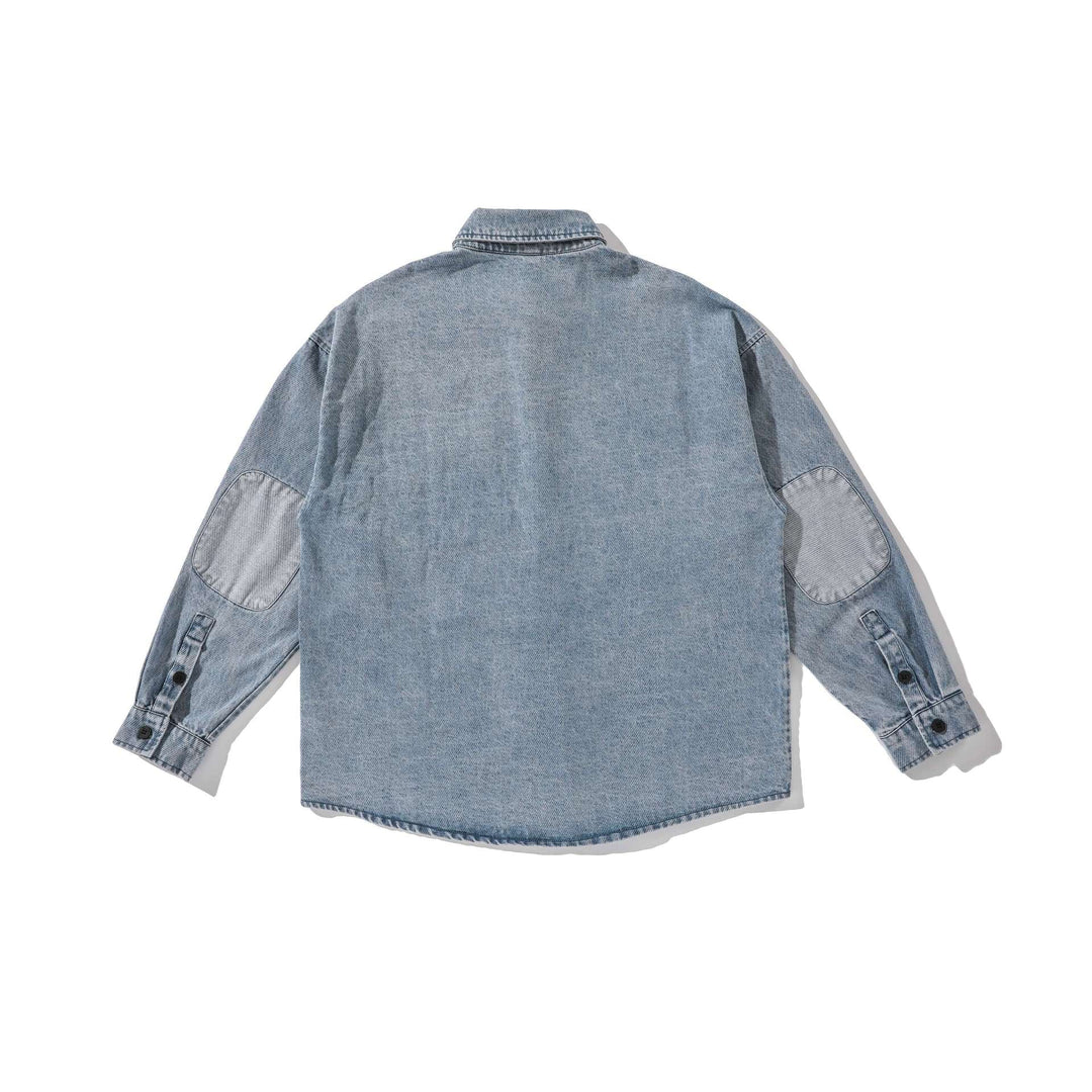 Herr overshirt tillverkad av washed denim med rounded fåll