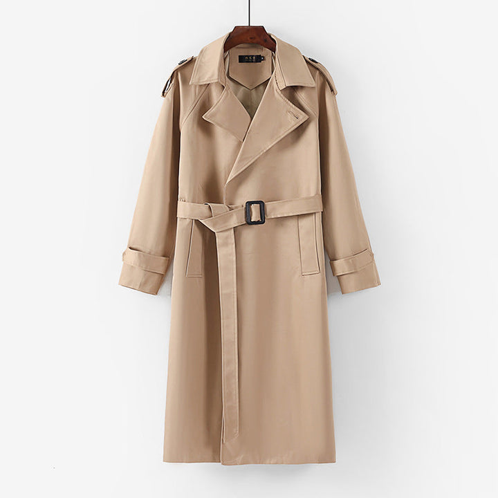 Unisex längre minimalistisk trenchcoat med bälte och shoulder epaulets