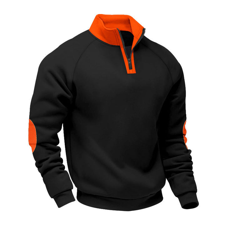 Herr Halv Dragkedja Fleece Pullover med Ståkrage Raglanärmar och Elbow Lappar