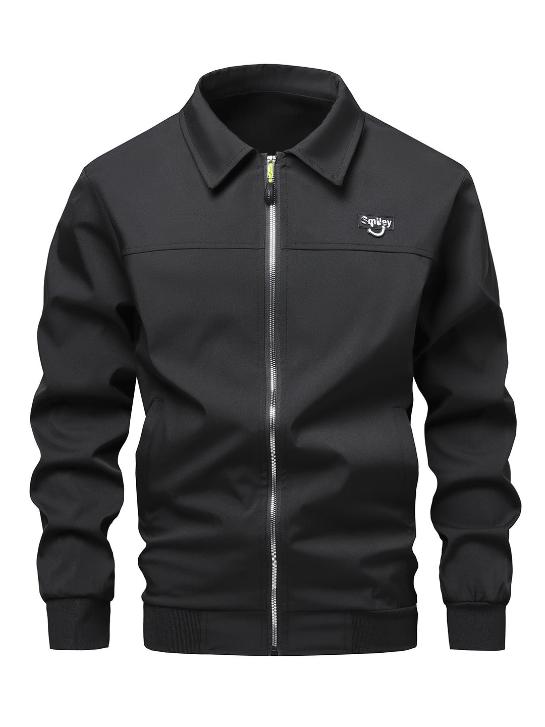 Herr Collar-Zip Blouson Tillverkad av Softshell med Ribbad Muddar och Smiley Patch