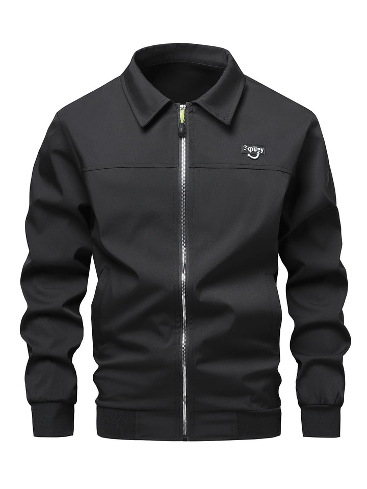Herr Collar-Zip Blouson Tillverkad av Softshell med Ribbad Muddar och Smiley Patch