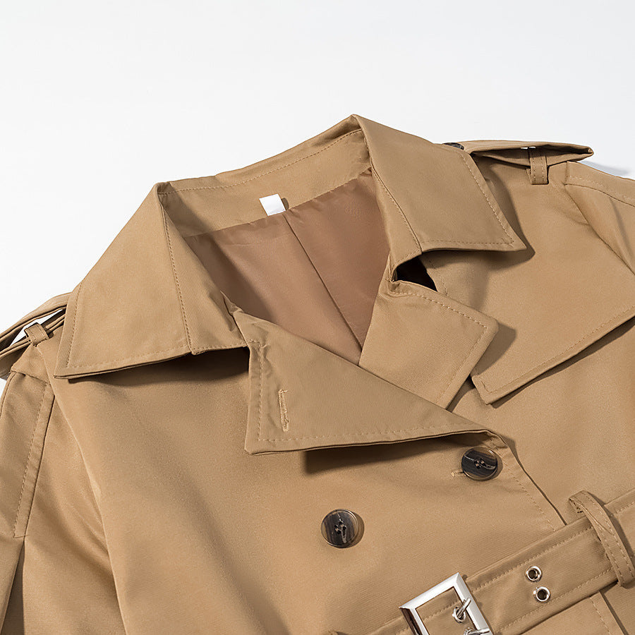 Dam Longer Skräddarsydd Trenchcoat med Dubbel Midjebälte och Epaulettes