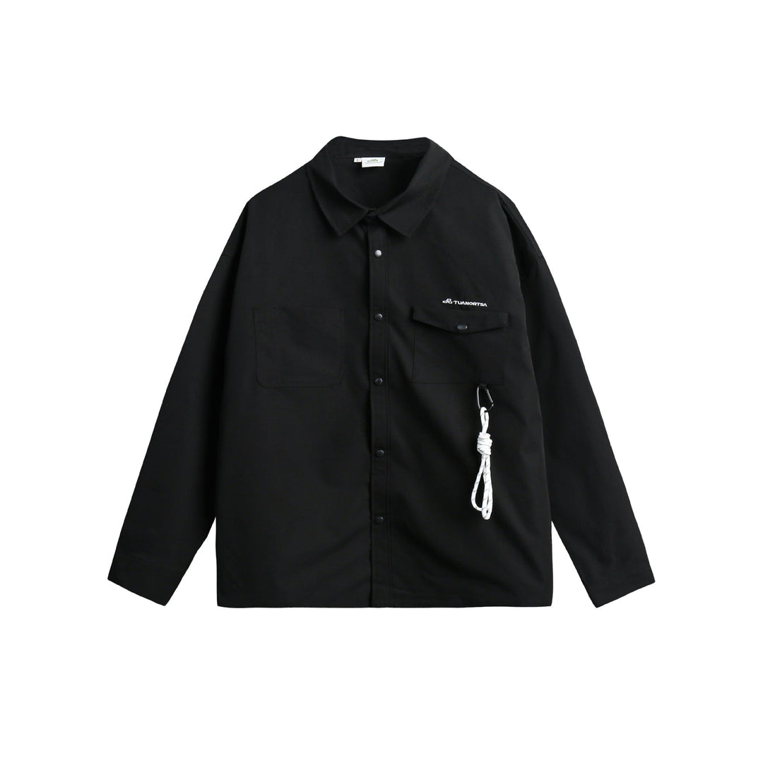Unisex Overshirt Jacka i Utility Stil med Tryckknappsslå och Carabiner Detail