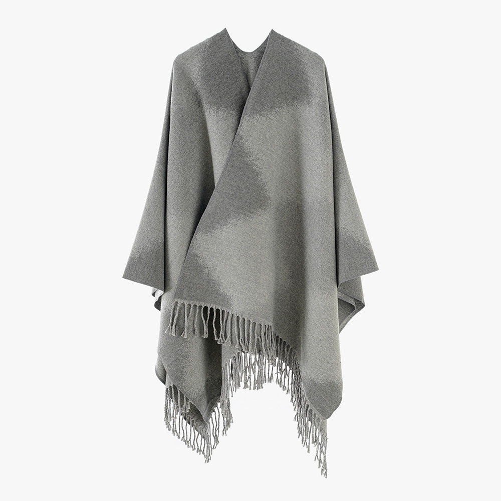 Dam Cashmere look Cape i kimono skärning med Fine Fringed fåll