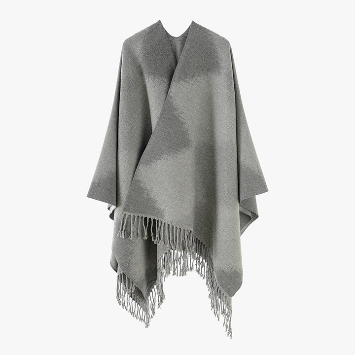 Dam Cashmere look Cape i kimono skärning med Fine Fringed fåll