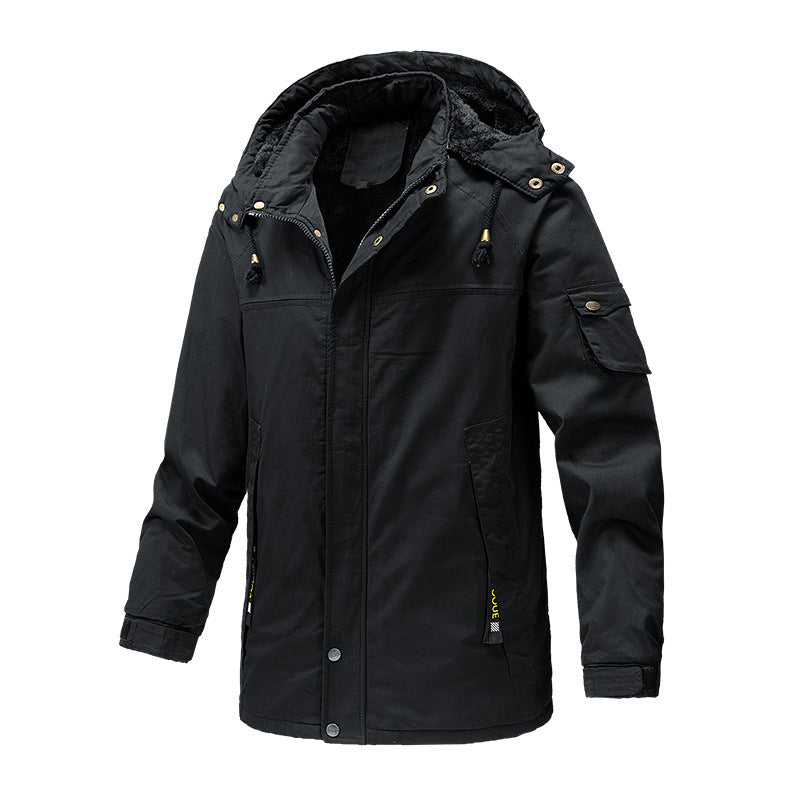 Herr Canvas Parkas med Sherpa Foder, Extended Skärning och Funktion Arm Ficka