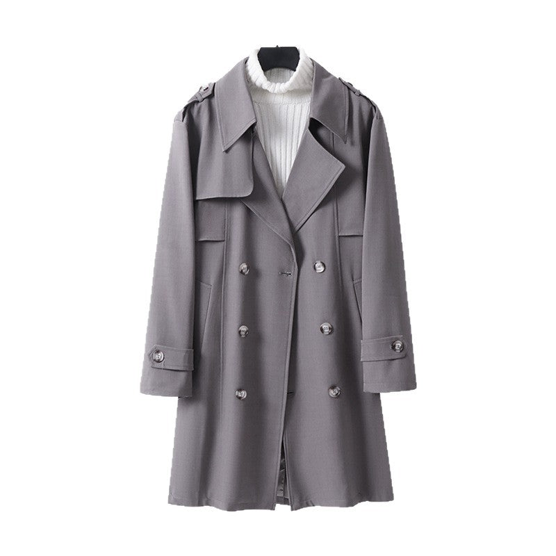Dam Double-breasted kort trenchcoat gjord lätt ullblandning med a mjuk drape och shoulder flaps