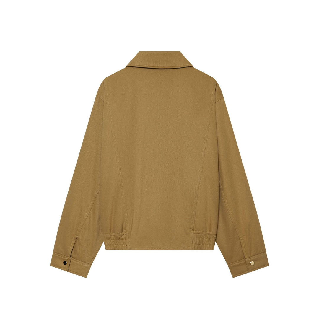 Dam Kort Skärning Utility Blouson Jacka med Skjort Krage, Lock Fickor och Elastic Nederkant