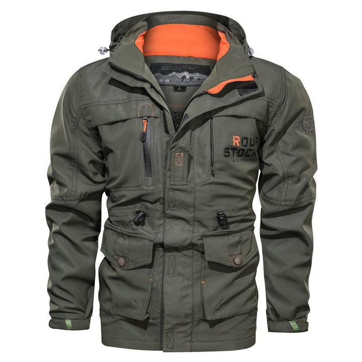 Herr Utility Parka med Huva, Justerbar Midja Regulation och Multifunctional Fickor