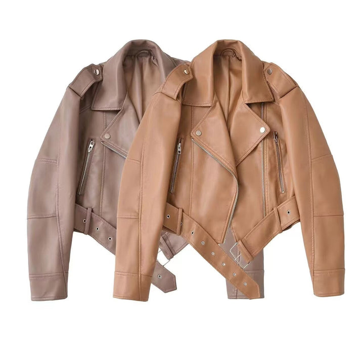 Dam Tailored Faux Läder Bikerjacka med Belt