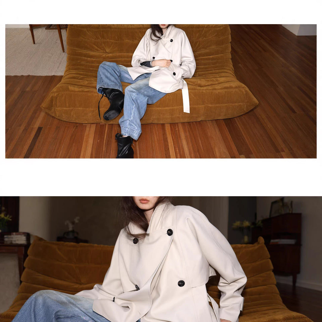 Dam modern trenchcoat med midjebälte och stor fickor