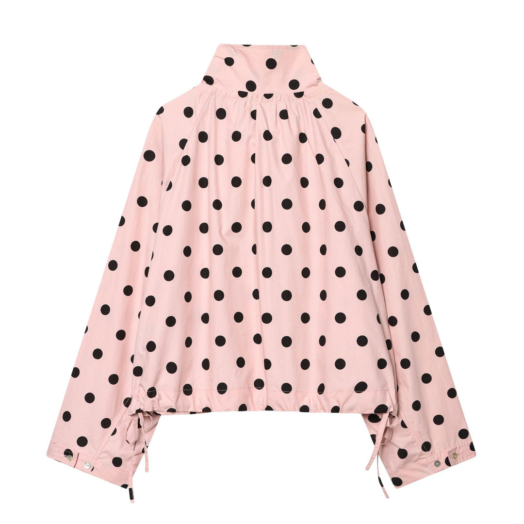 Dam dotted lätt regn jacka med high ståkrage, drawstring och knäppning