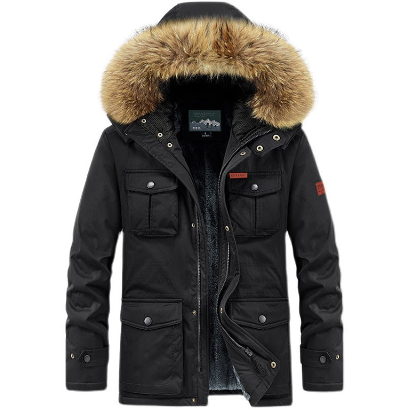 Herr Termisk Parka med Faux Fur Huva, Teddyfoder och Flera Fickor